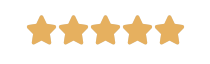 Five yellow stars are displayed in a row on the front page, representing a five-star rating from customer testimonials.